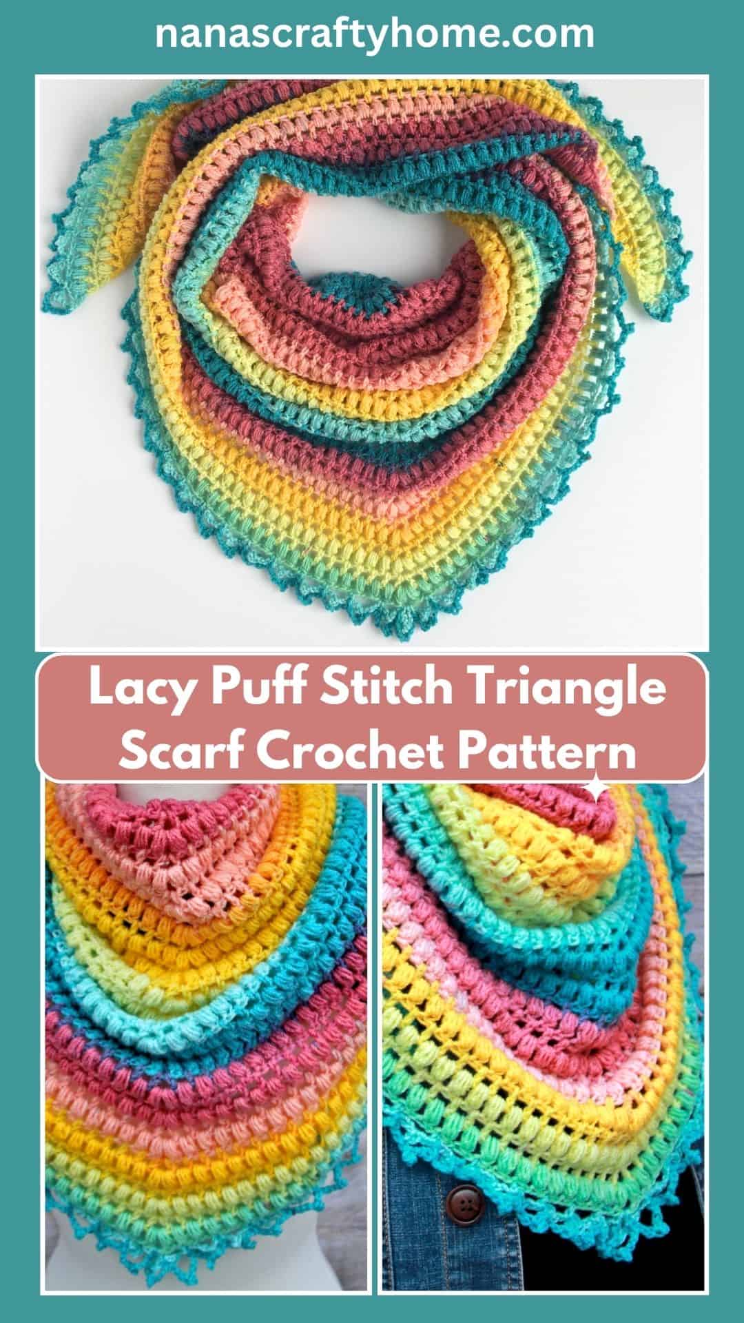 crochet triangle scarf with puff stitches