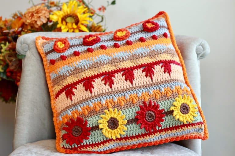 Autumn Rhapsody Stitch Sampler Pillow free crochet pattern