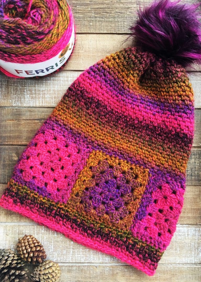 Easy Granny Square Boho Ferris Wheel Hat free crochet pattern