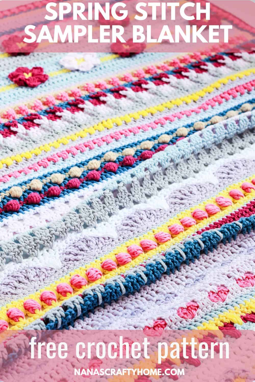 Spring Rhapsody Blanket free stitch sampler throw pattern