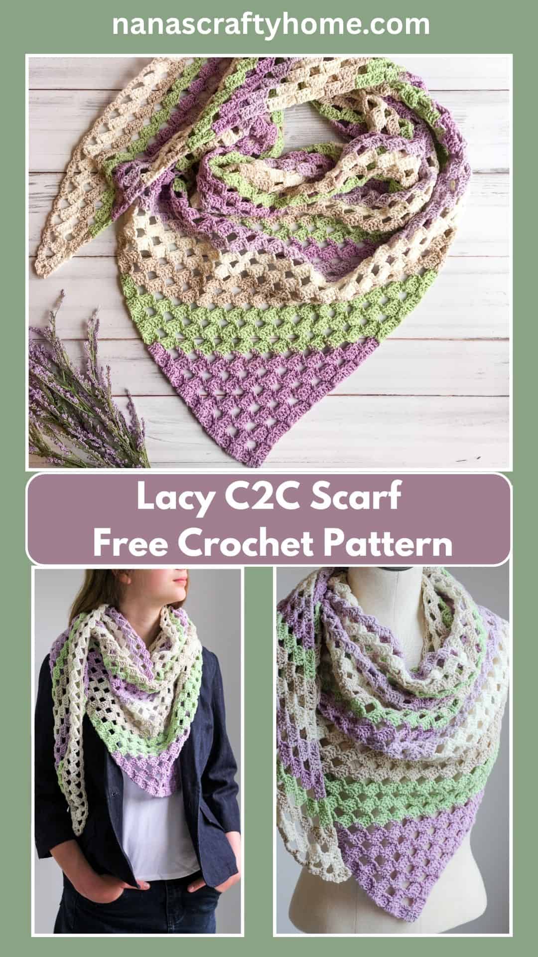 Lacy Crochet Scarf in C2C with just one cake of yarn!