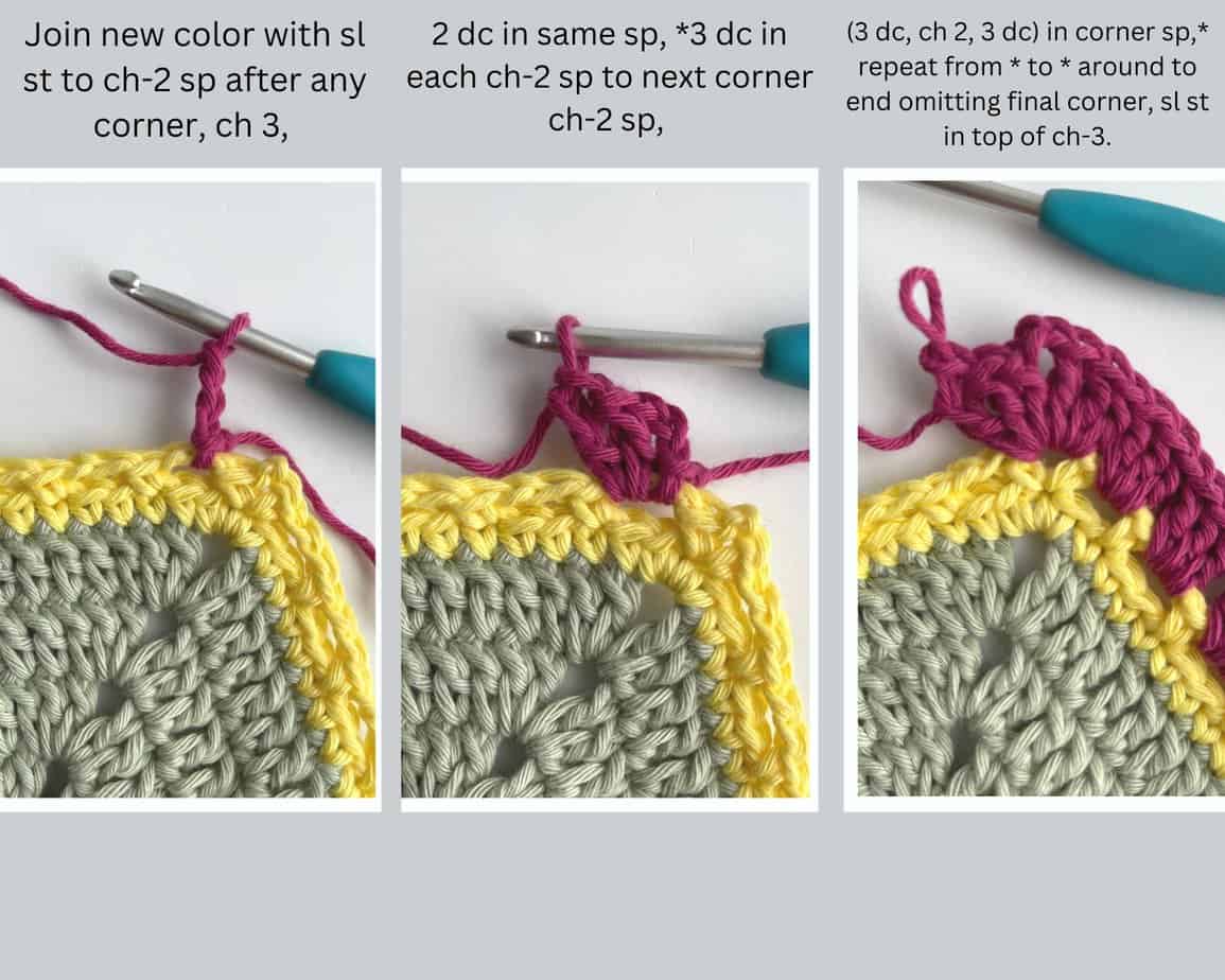 granny block stitch tutorial second repeat round process
