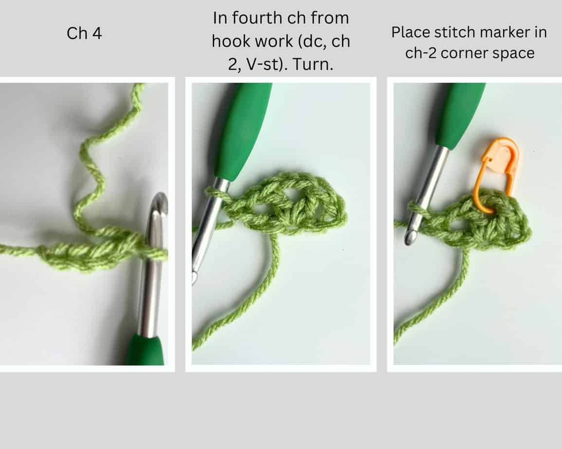 crochet candy kisses scarf process row 1