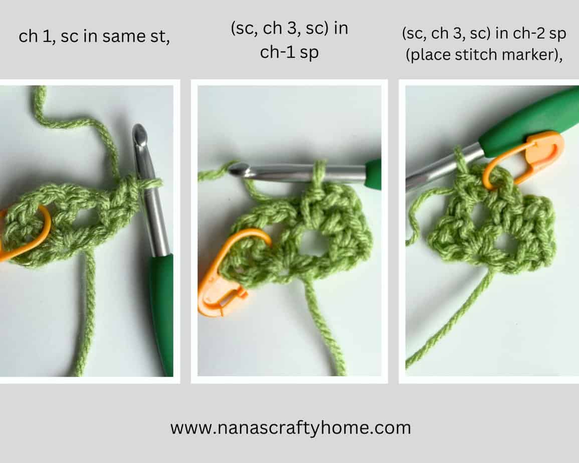 crochet candy kisses scarf process row 2