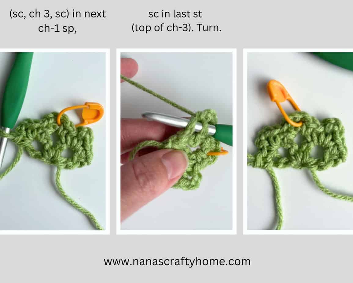 crochet candy kisses scarf process row 2 finish