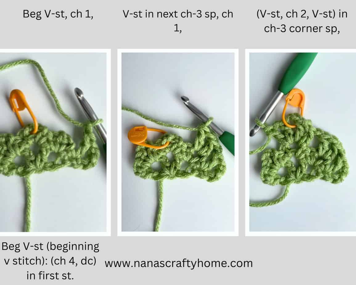 crochet candy kisses scarf process row 3