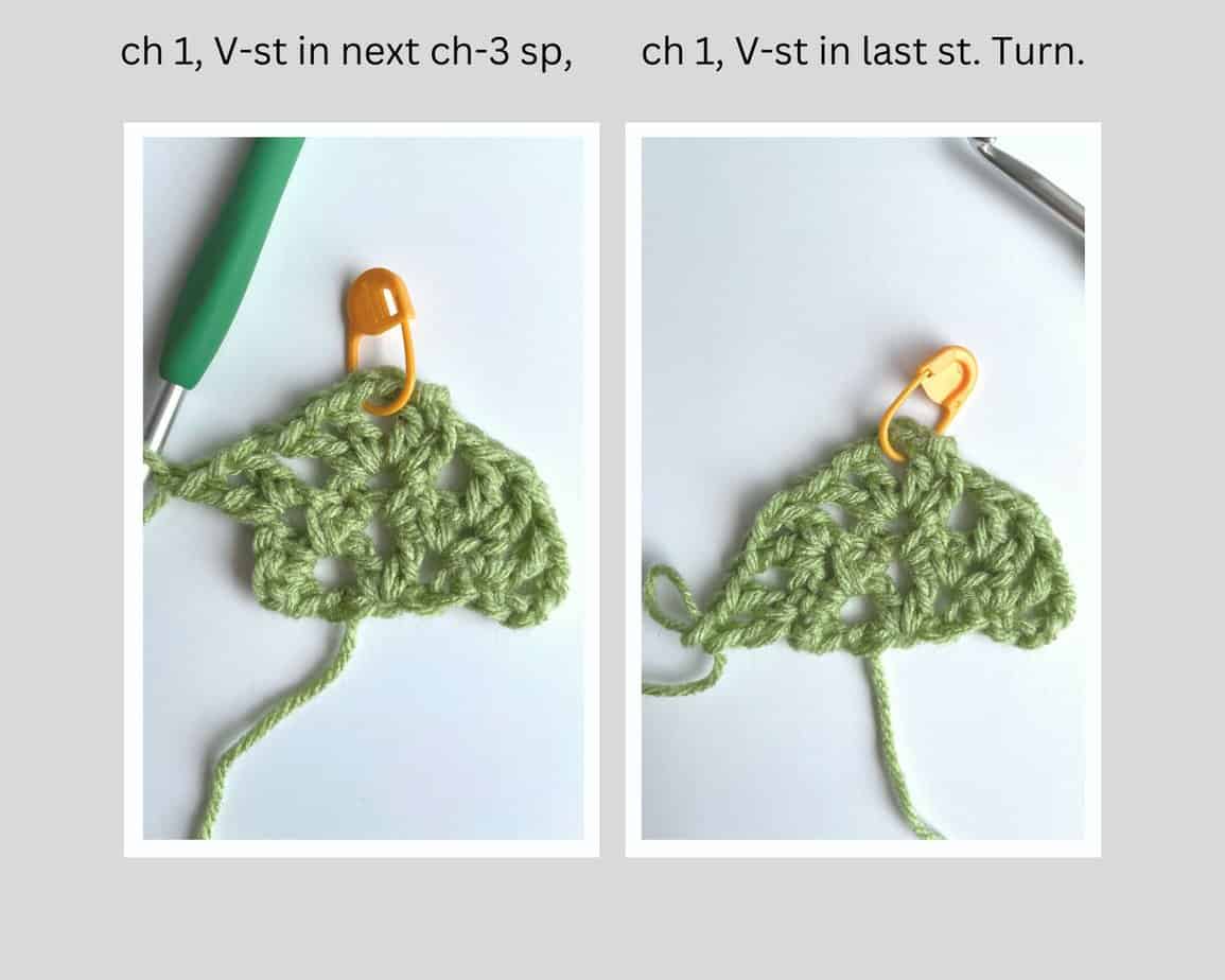 crochet candy kisses scarf process row 3 finish