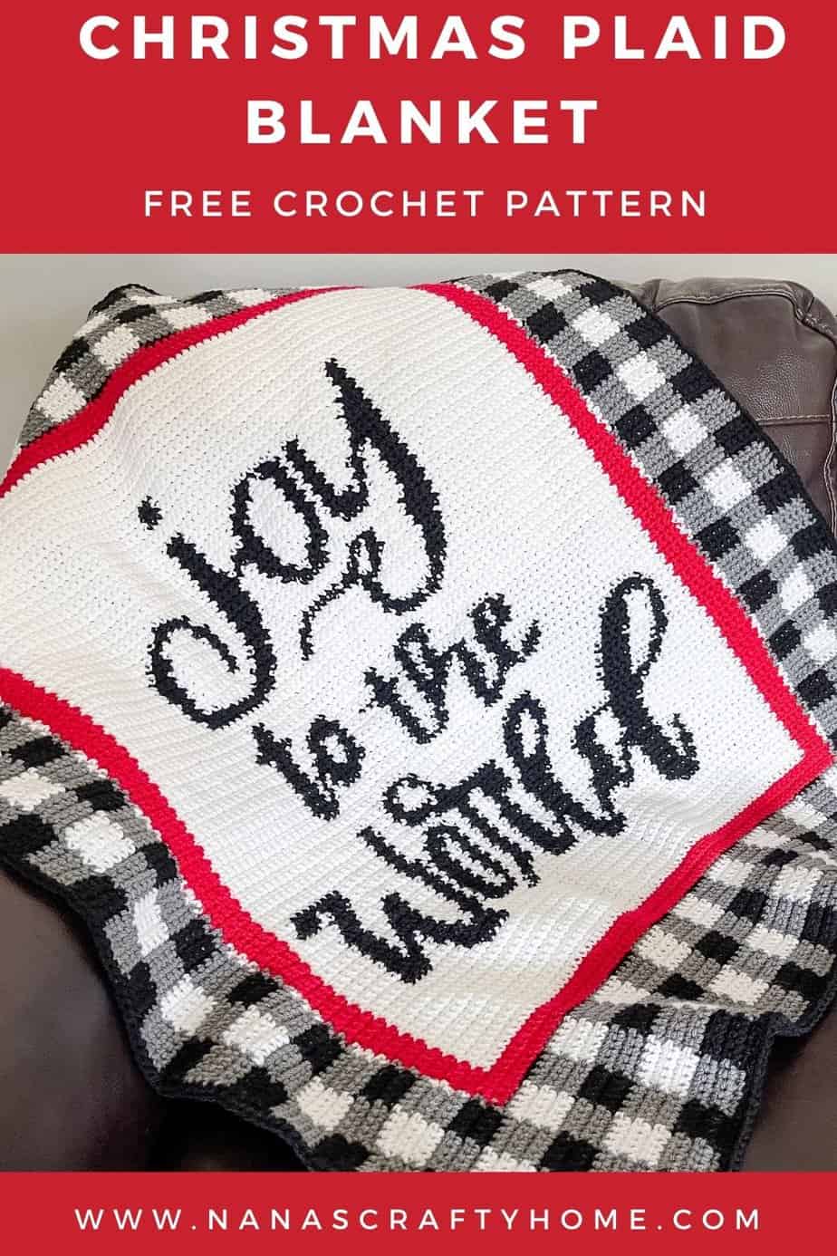 Joy to the World tapestry crochet gingham plaid blanket