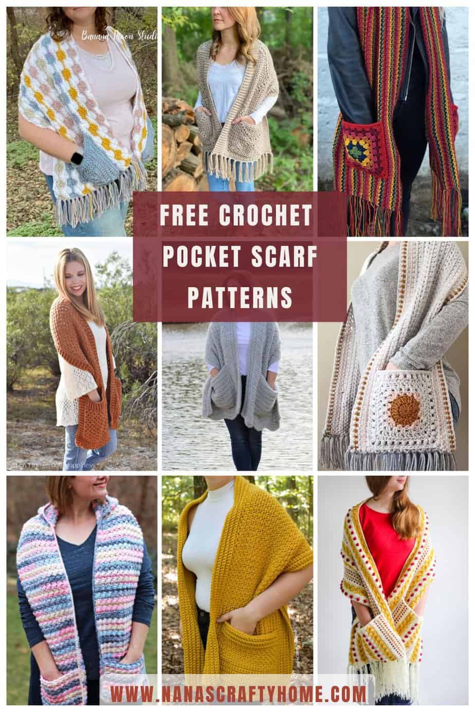 Pocket Scarf crochet pattern roundup by Nana's Crafty Home