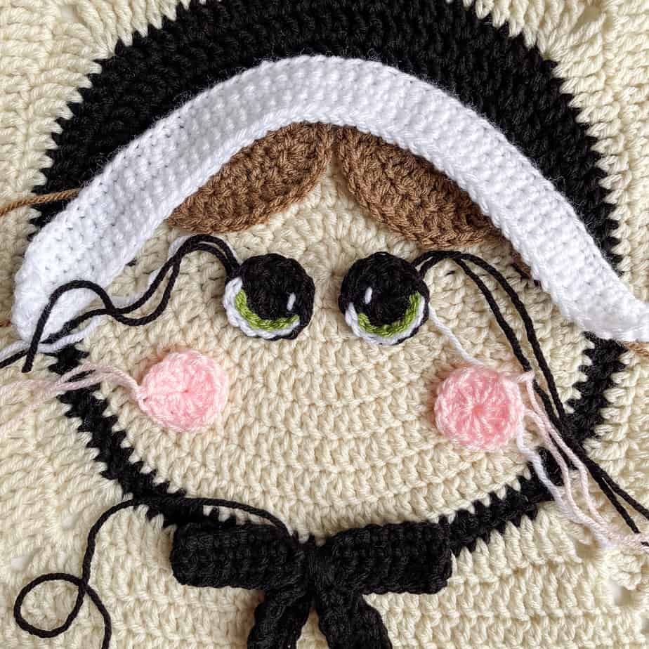 pilgriim woman crochet square assembly process 