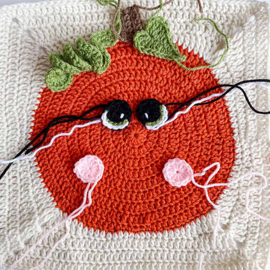 crochet pumpkin assembly process