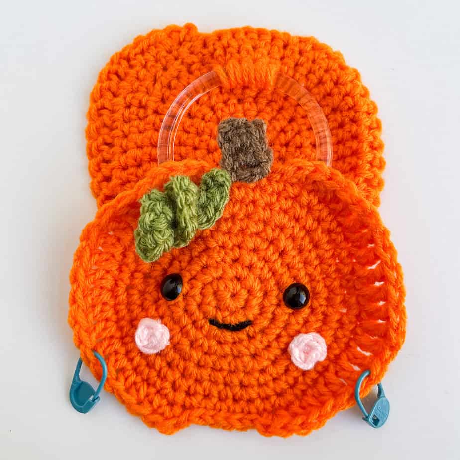 crochet pumpkin towel topper panel assembly process