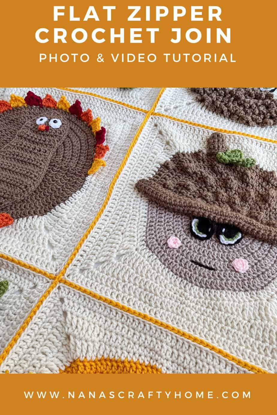 Flat zipper slip stitch crochet join method