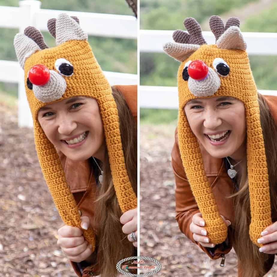 Crochet Reindeer Hat with moving ears pattern by Nicki's Homemade Crafts