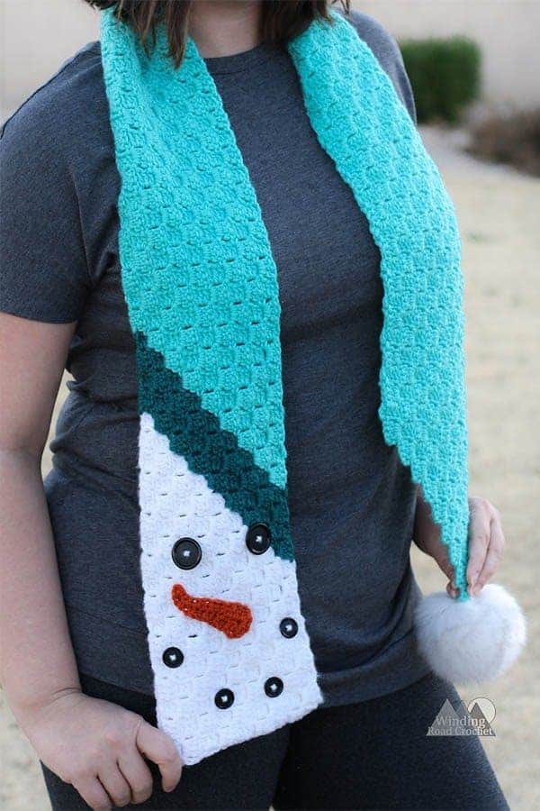 Snowman C2C Scarf by Winding Road Crochet