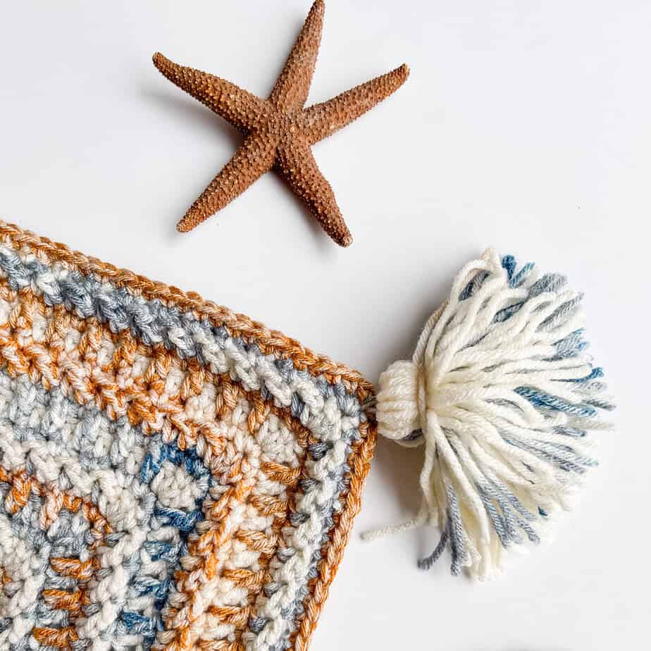 crochet square blanket corner with tassel