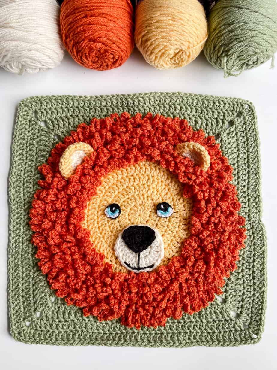 Lion Granny Square free crochet pattern