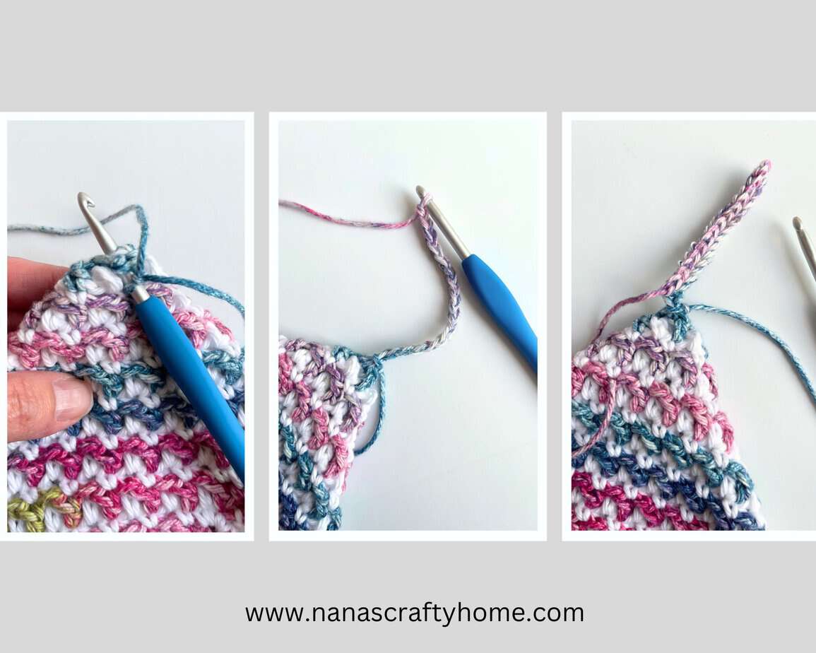 Add a loop to crochet pot holder corner