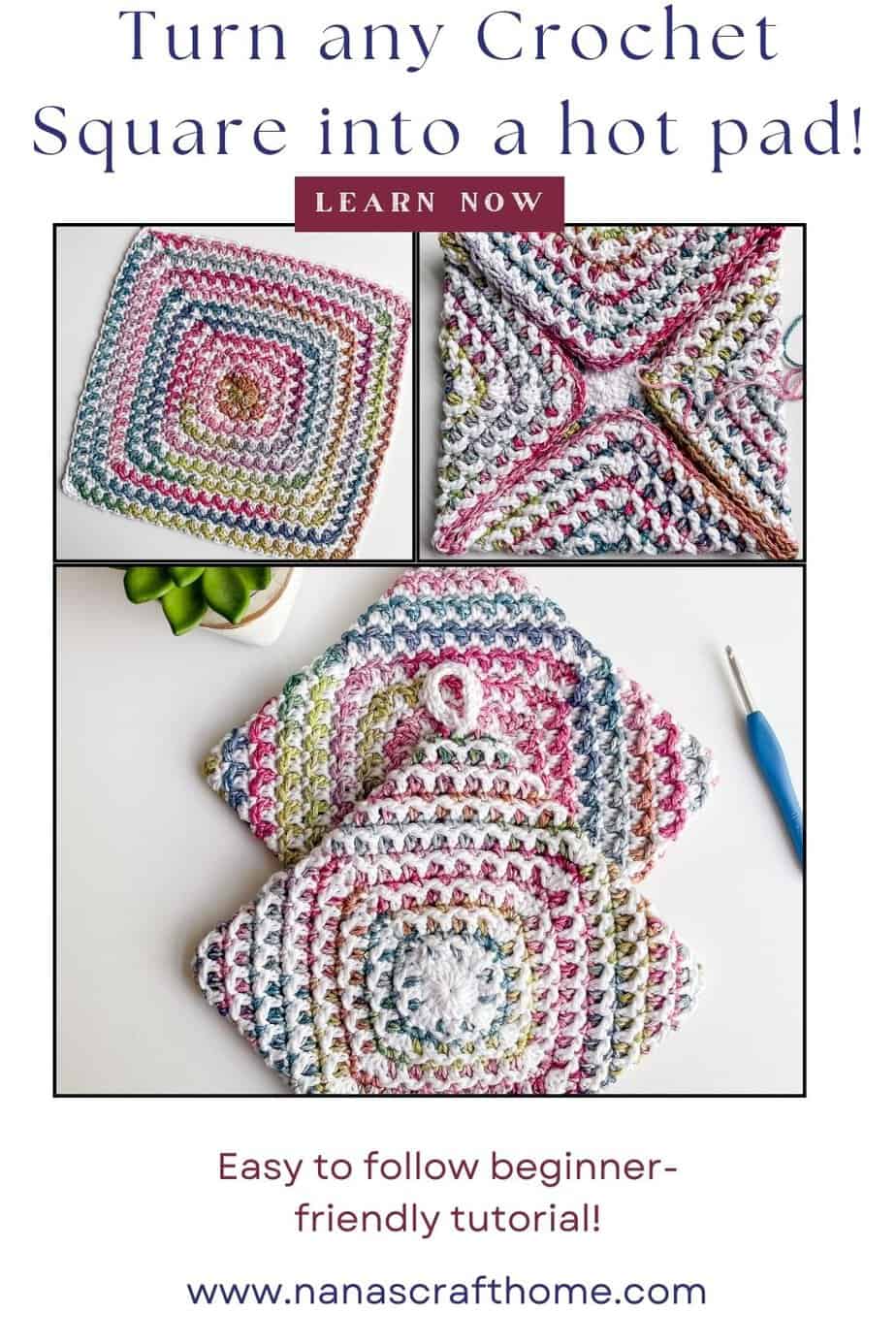 Turn any crochet square into a pot holder tutorial
