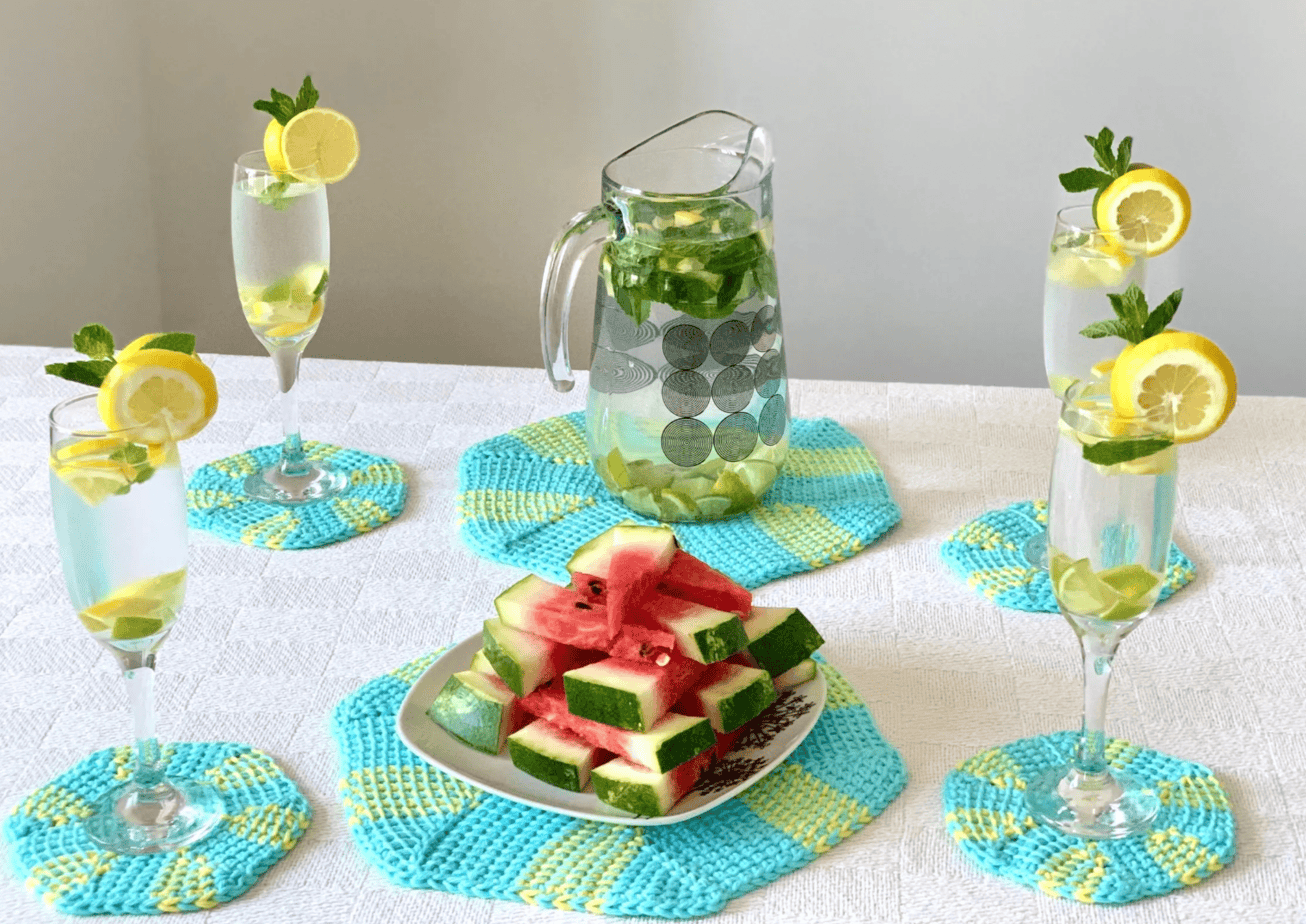 Minty Al Fresco dining crochet set by Exquisite Crochet UK