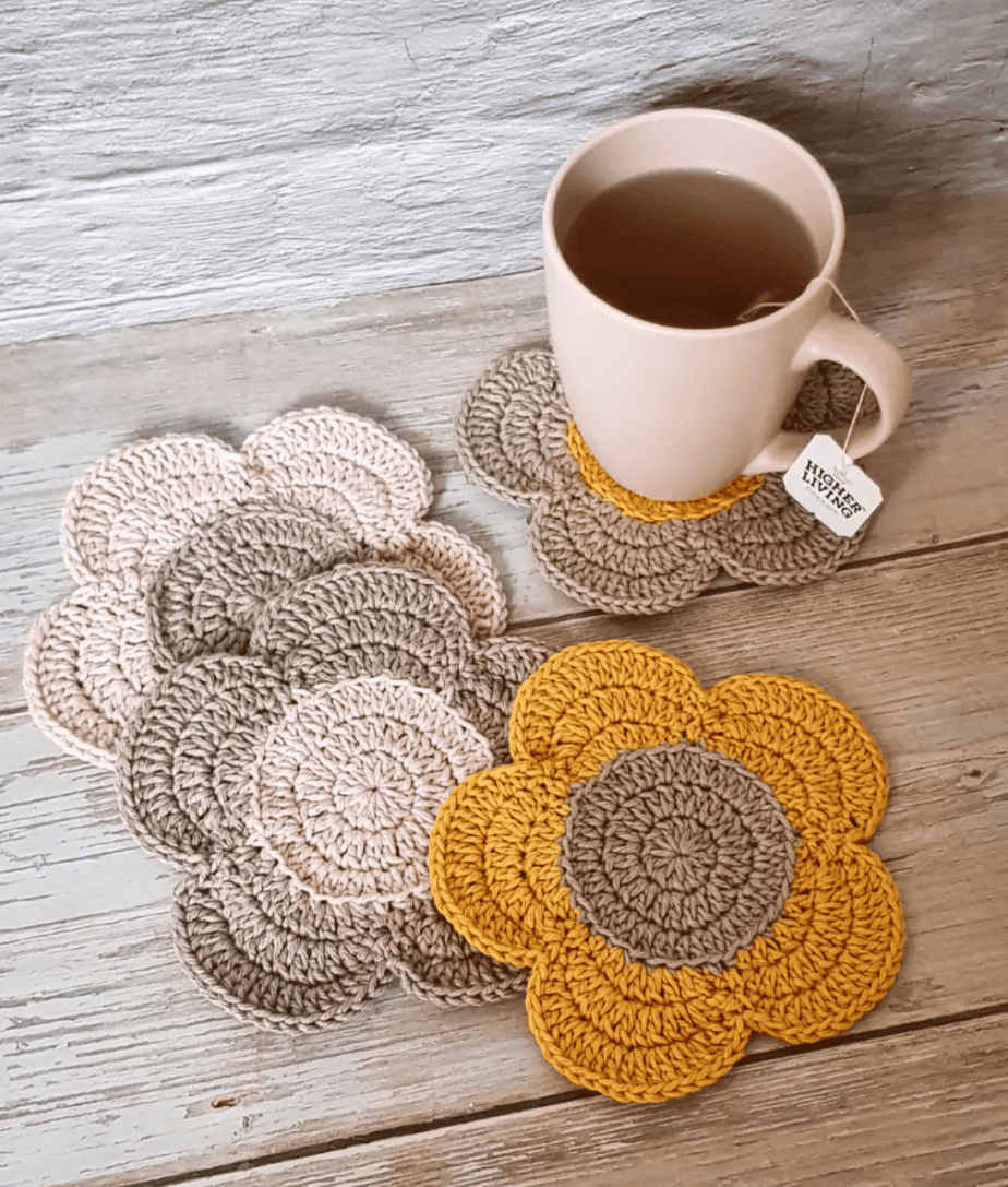 Flower 70s Vibe Coasters by the Crochet Fix