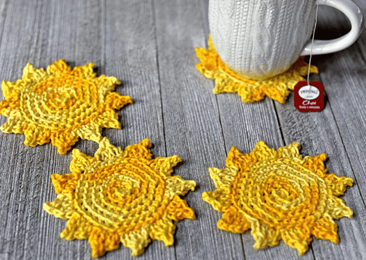 The Sun's Out Drink Coasters free crochet pattern by A Crocheted Simplicity