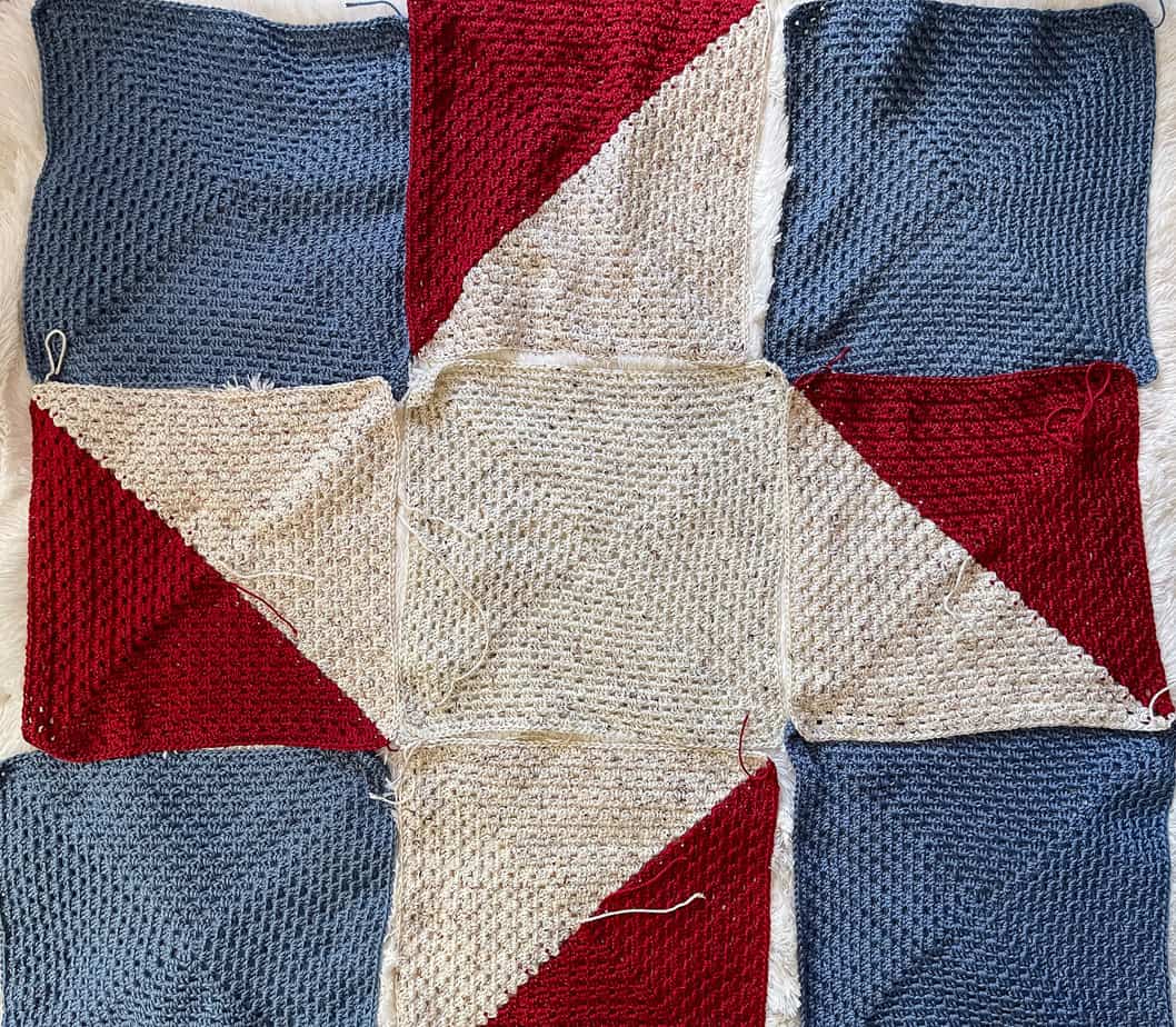 Assemble squares for the Americana Star Granny Square Blanket