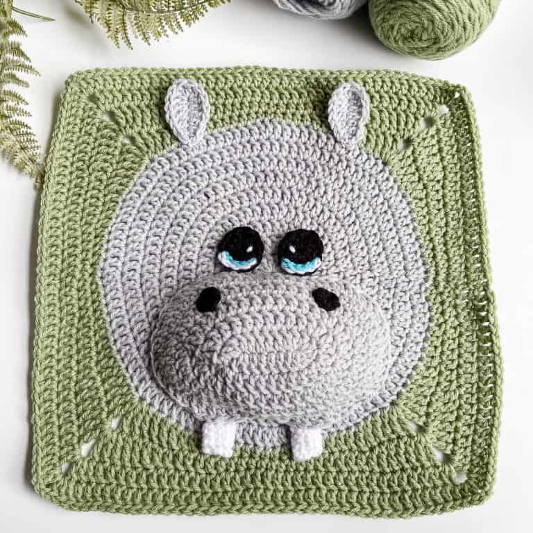 Hippo crochet square free pattern