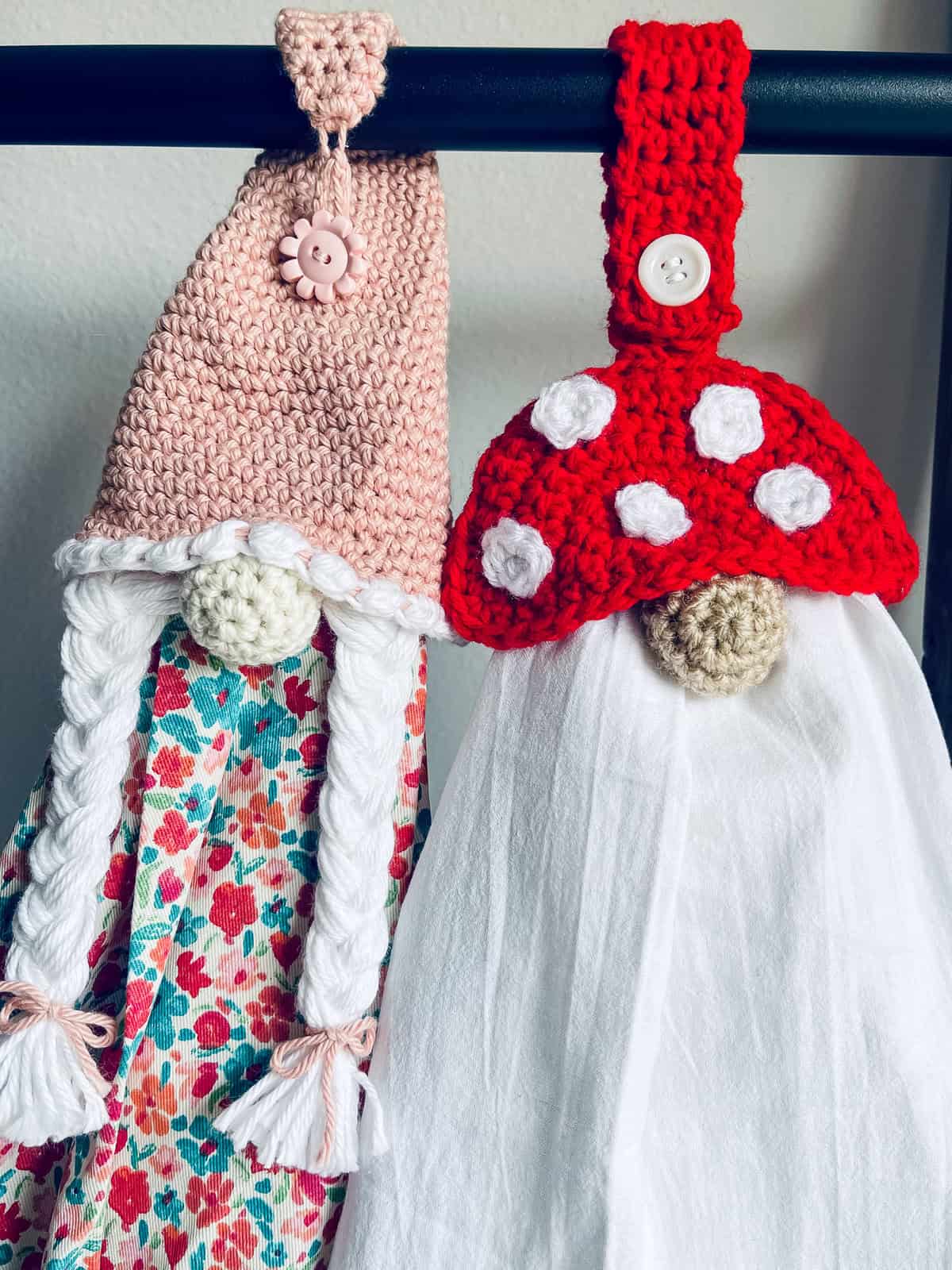 Mushroom gnome & girl gnome towel topper pattern set