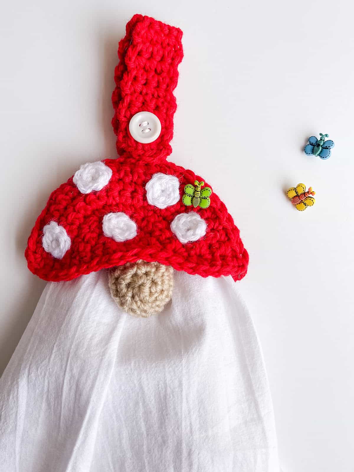 Crochet Mushroom Gnome Towel Topper free pattern