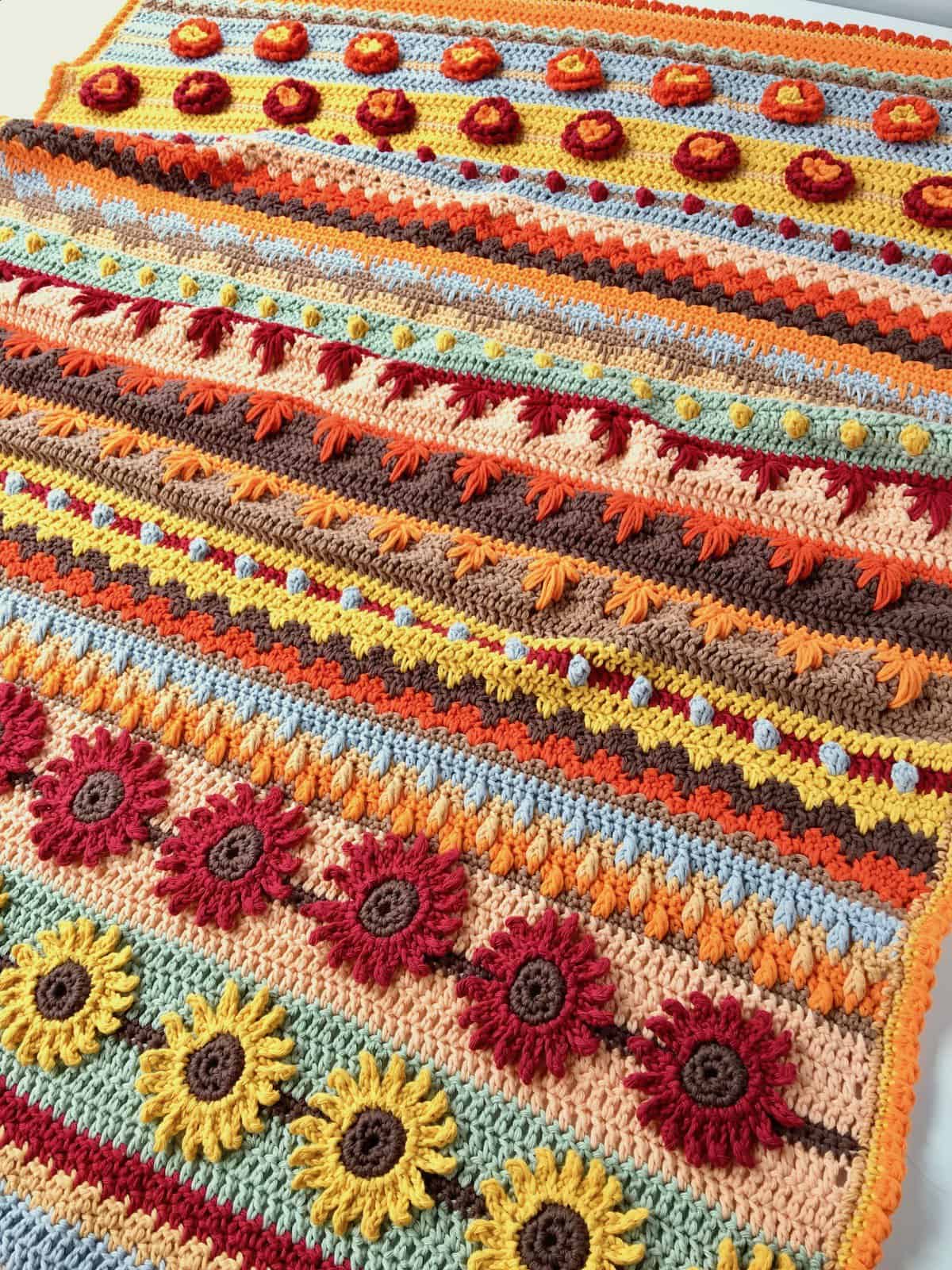 Autumn Stitch Sampler Blanket free crochet pattern