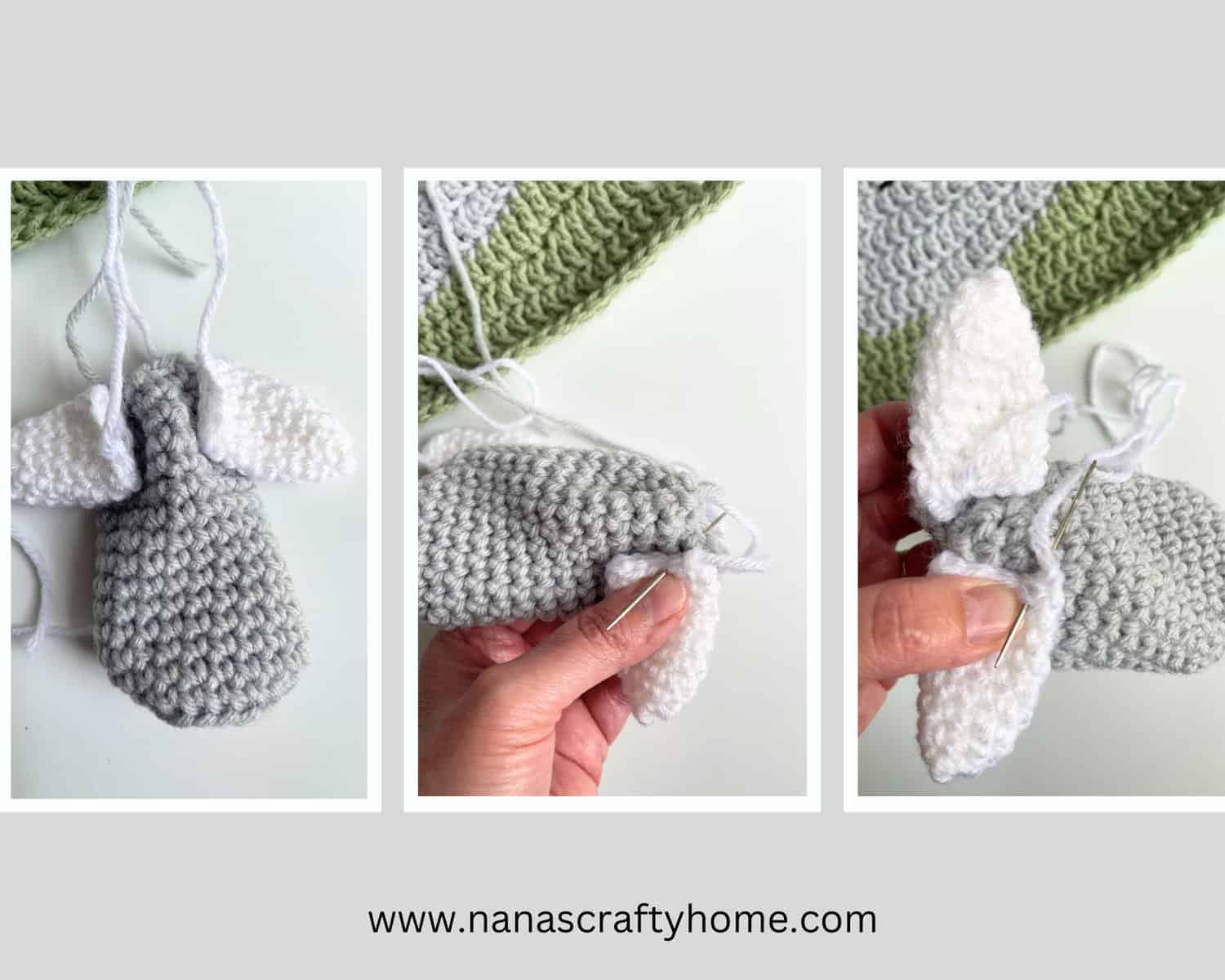 Crochet Elephant square sewing tusks process