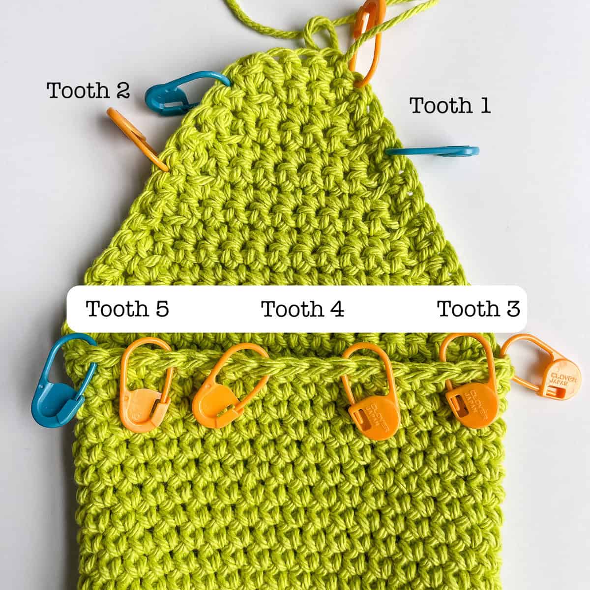 Placing stitch markers for teeth placement