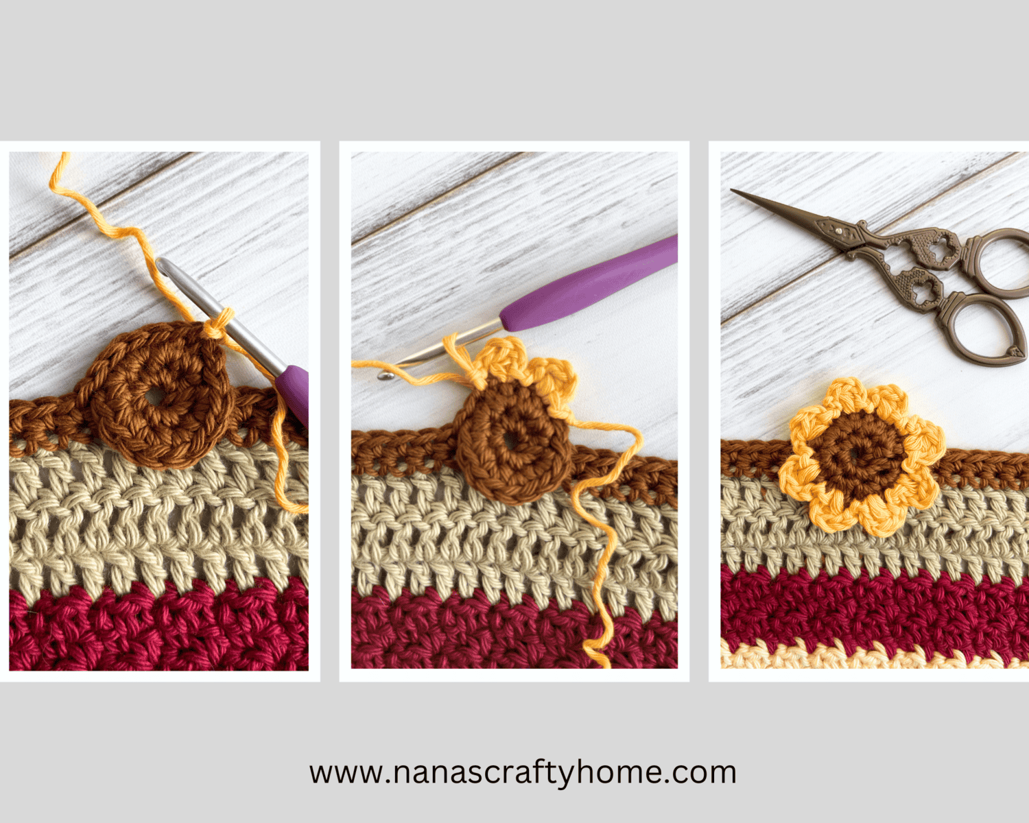 Autumn Rhapsody Shawl sunflower stitch process