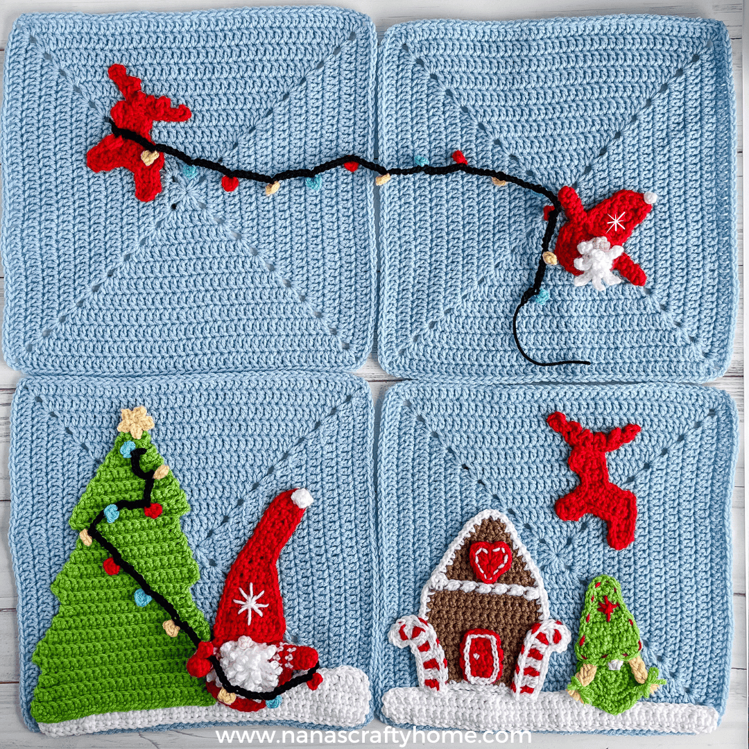 All four squares Christmas Gnome Blanket