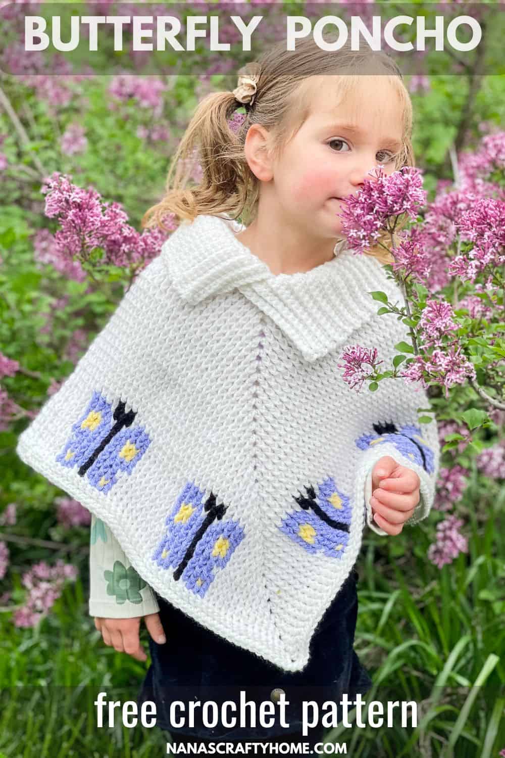 Crochet Childs Poncho with butterflies