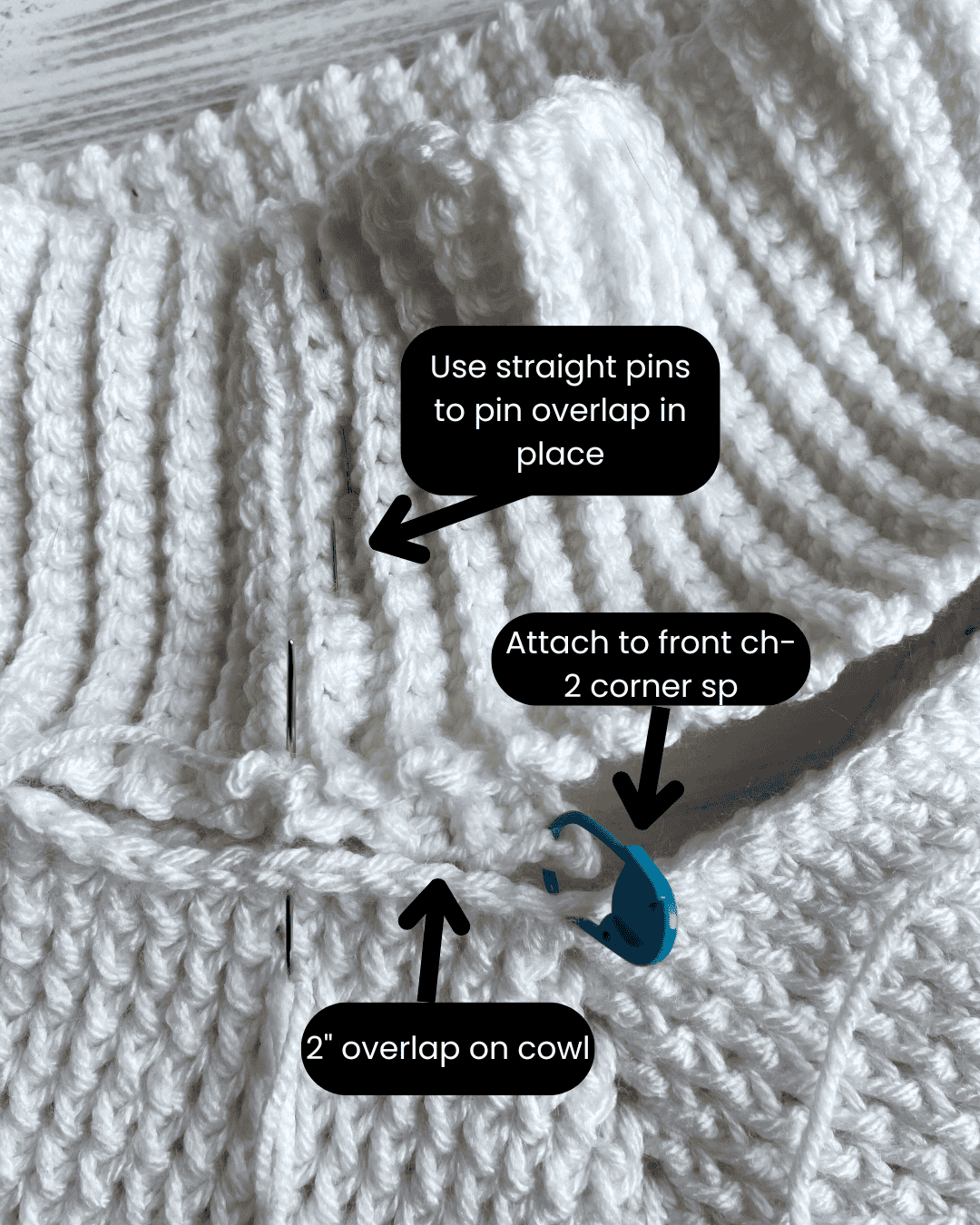 Sewing ribbed cowl neck to butterfly poncho