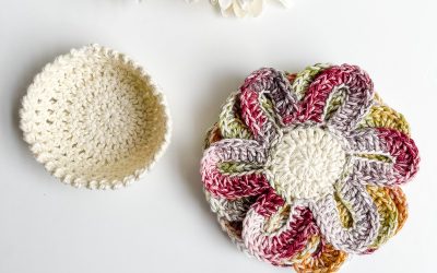 Crochet Flower Coaster Set in a Basket Free Pattern