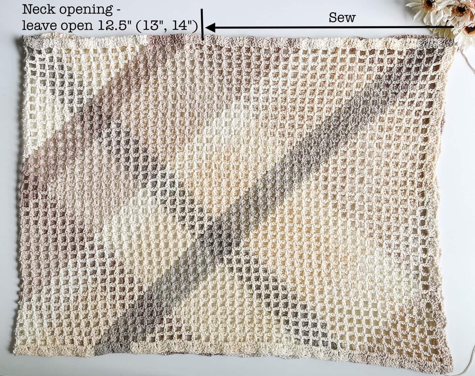 Folding and seaming process for asymmetrical crochet cover up pattern