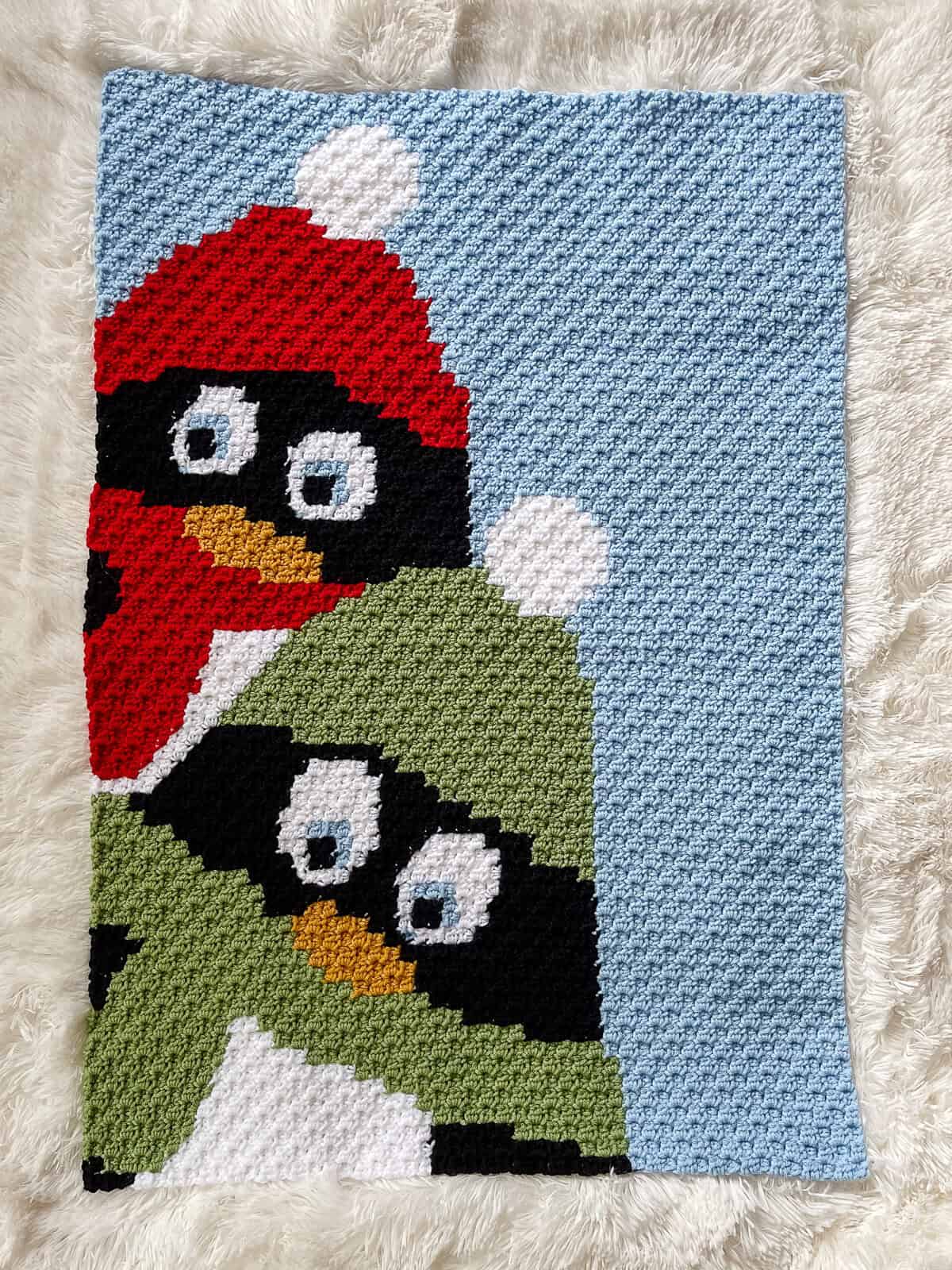 Crochet Penguin Blanket process before border