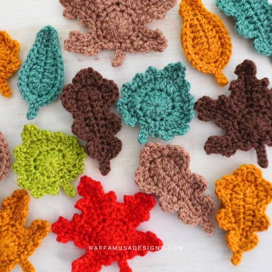 fall crochet leaf applique patterns by Raffamusa Designs