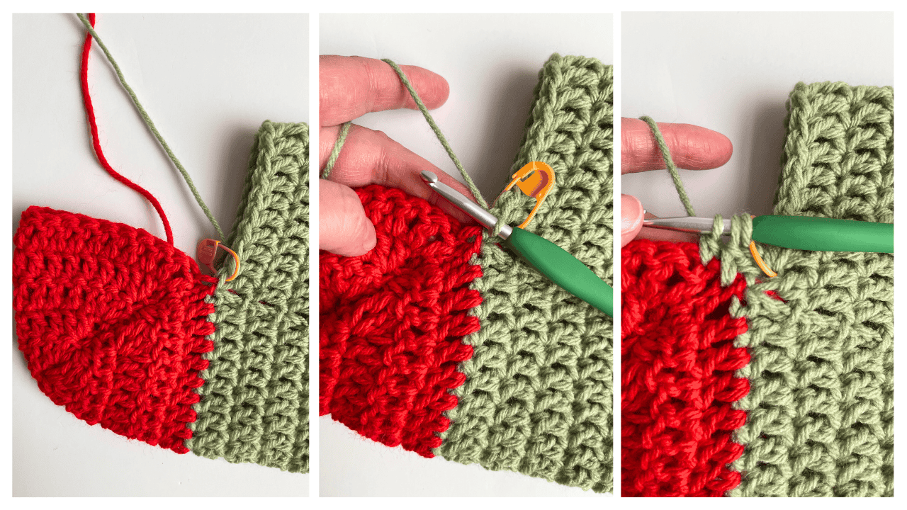 Christmas Stocking Gusset portion of heel and ankle process