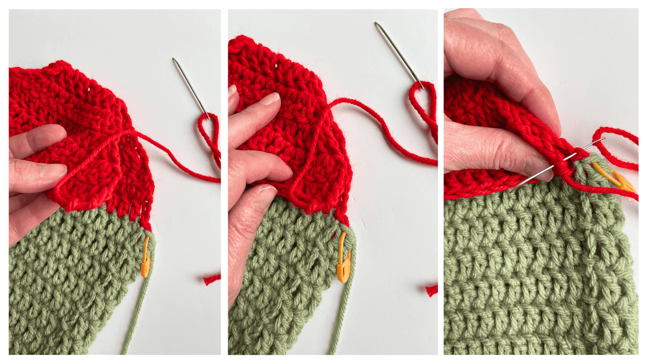 Classic Crochet Christmas stocking seaming heel process