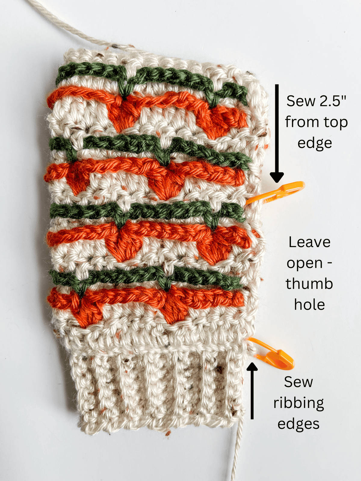 How to fold and seam the Pumpkin Patch fingerless gloves