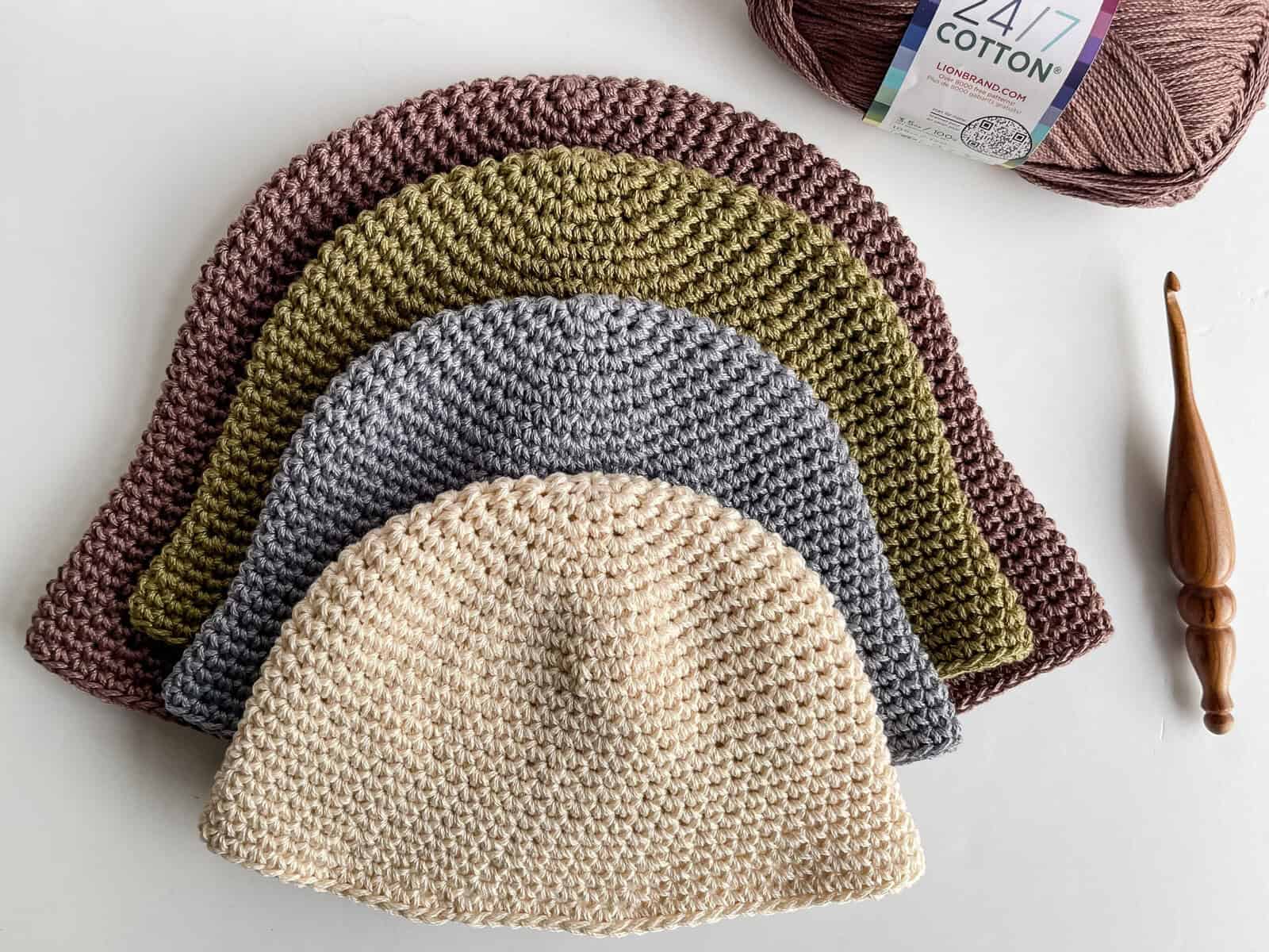 crochet basic bucket hat pattern in 6 sizes