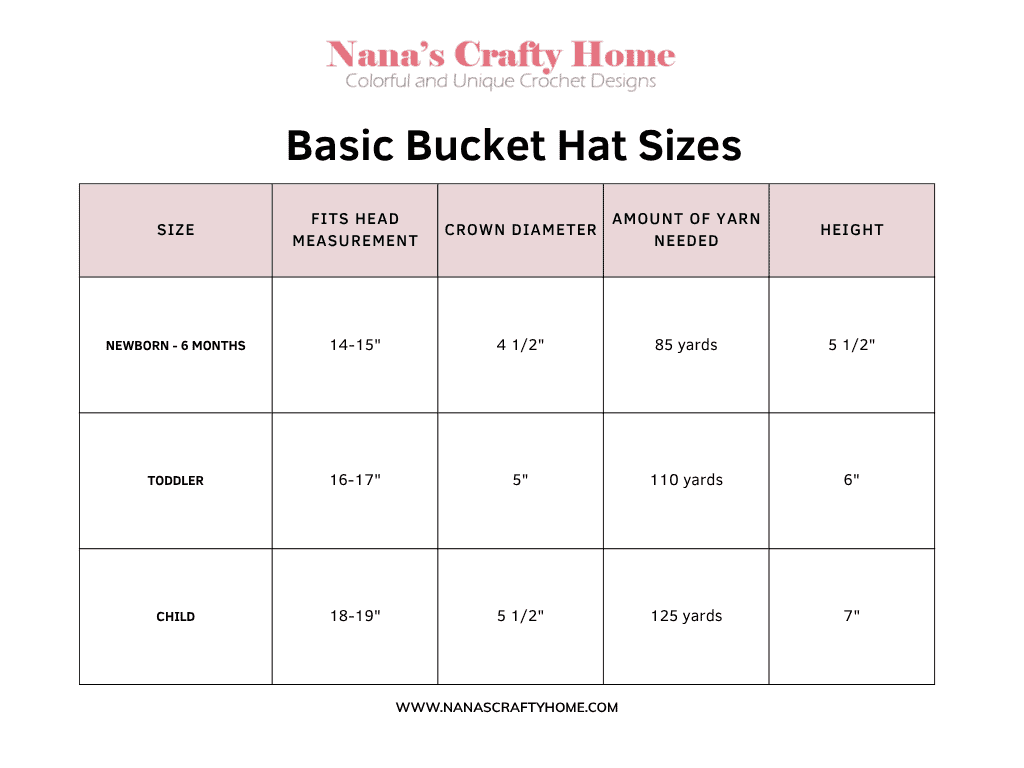 Kids Bucket Hat sizes