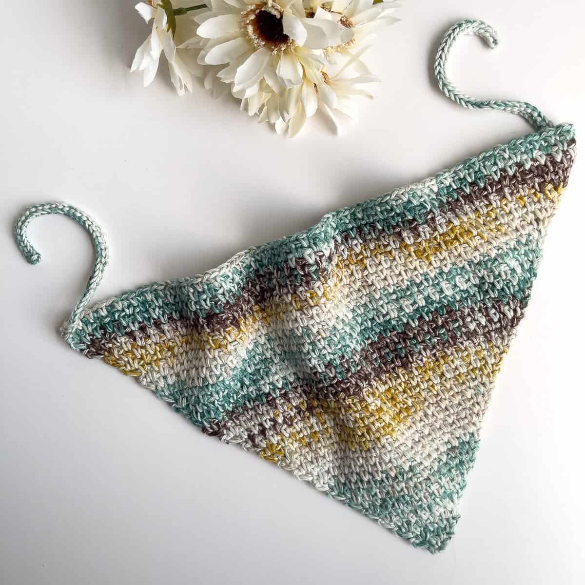 crochet head kerchief in self-striping yarn