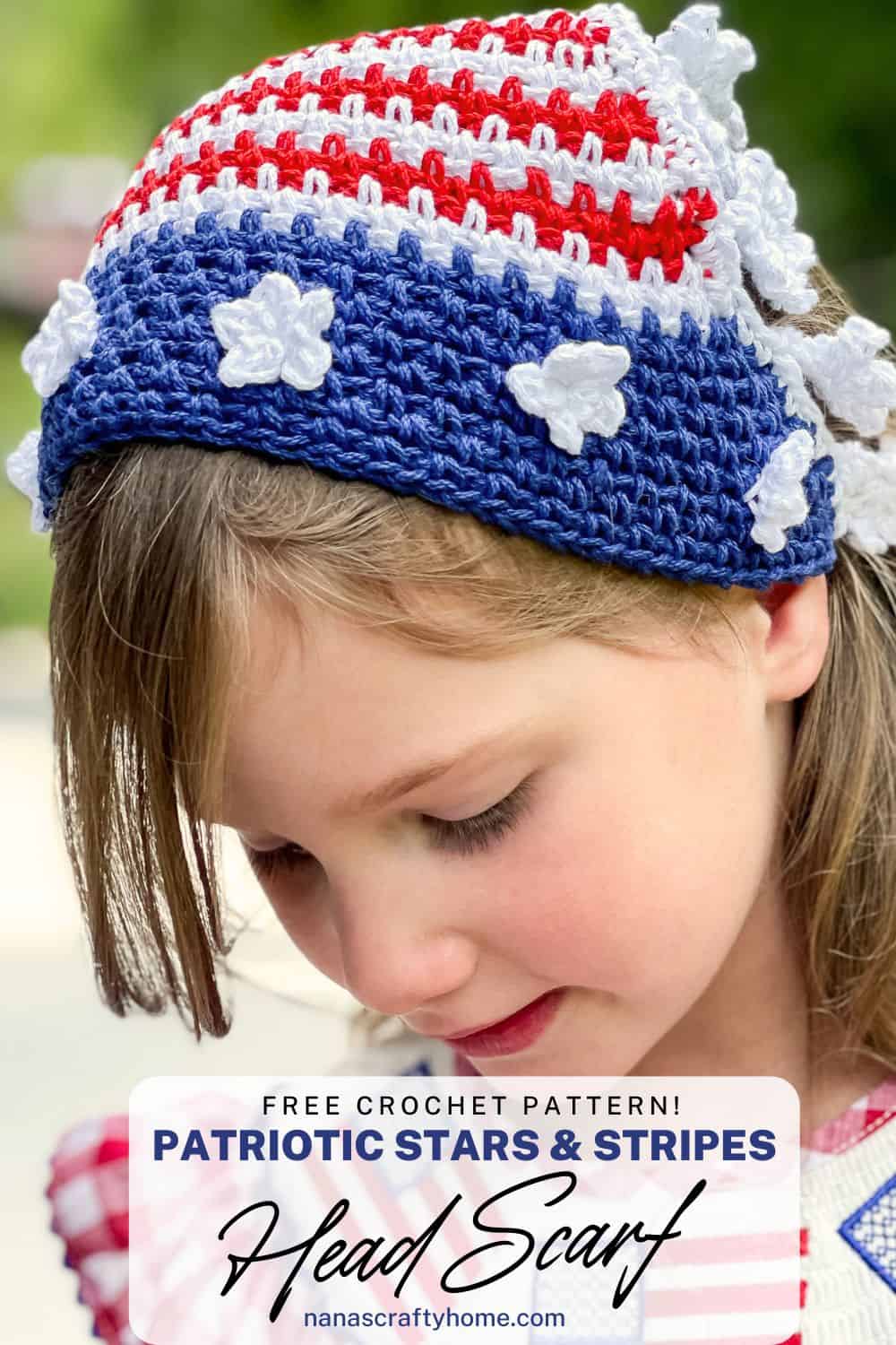 Crochet Head Scarf Patriotic Stars & Stripes Bandana